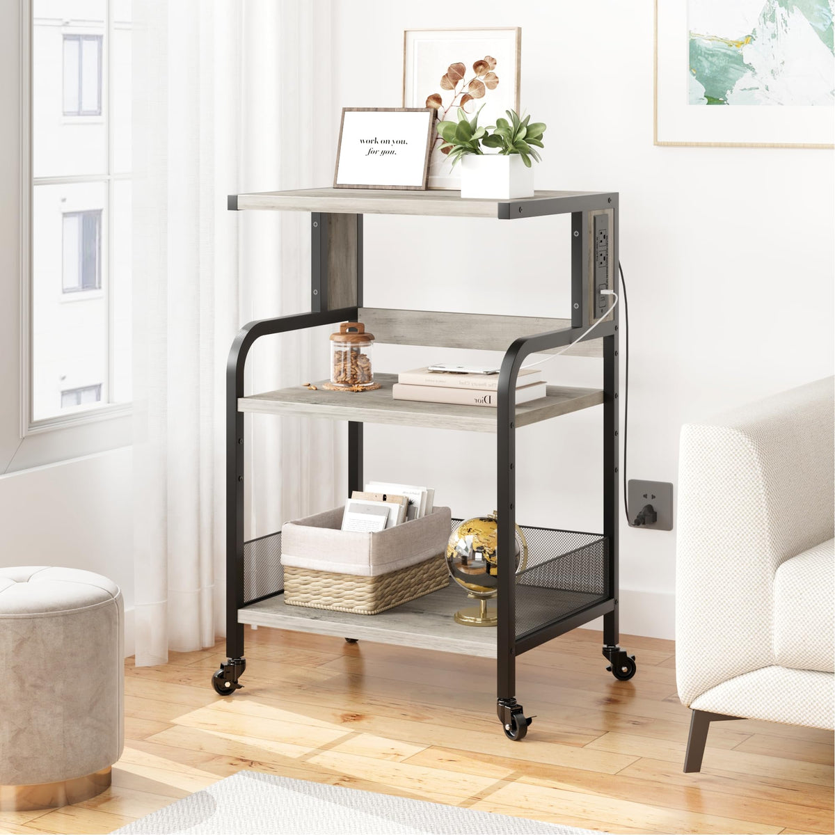 Garvee support d'imprimante avec fonction de chargement, structure en métal, hauteur réglable, pour le bureau et la maison, 52 × 40 × 80 cm, vert