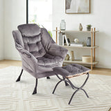 Garvee Fauteuil lounge avec ottoman, grand fauteuil lounge, tissu respirant, structure acier robuste, pour salon et bureau, gris - Gris