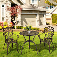 Ensemble de jardin 3 pièces Garvee en aluminium moulé avec trou pour parasol, idéal pour le jardin, le balcon et la terrasse. Finition laiton rétro, robuste et élégant.