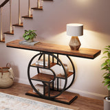 Garvee Console industrielle à 5 niveaux, cadre métallique robuste, plateau MDF, format étroit de 120 cm, motif flamme, pour entrée et salon