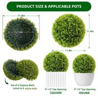 Garvee Lot de 4 boules de buis artificielles Ø 30 cm en PE, résistantes aux UV et à l’eau, à suspendre, pour jardin et mariage