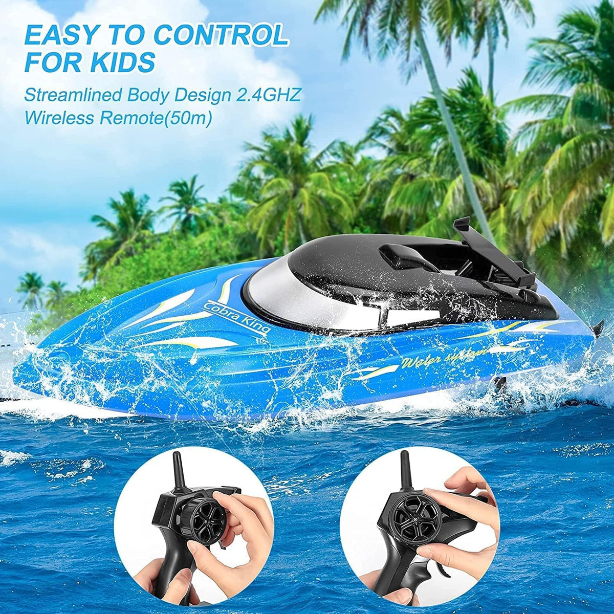 Garvee lot de 2 bateaux radiocommandés, vitesse 10 km/h, plastique ABS, 4 piles, télécommande 2,4 GHz, pour piscines et lacs