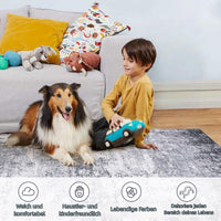 Tapis abstrait moderne Garvee, lavable, antidérapant, pour salon ou chambre, 120 x 170 cm, bleu