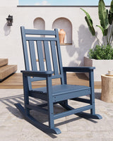 Garvee Chaise à bascule d’extérieur en PEHD effet bois, dossier haut, charge 172 kg, résistante aux intempéries, bleu marine, terrasse et patio - Bleu marine