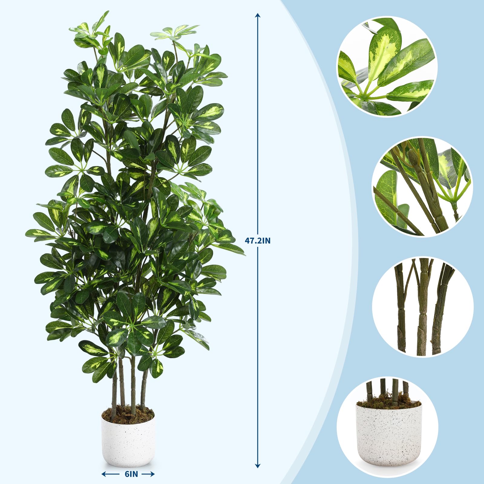 Arbre artificiel Schefflera Garvee de 120 cm avec feuilles en PEVA, facile d'entretien, pré-poté, pour l'intérieur (bureau, salon), vert