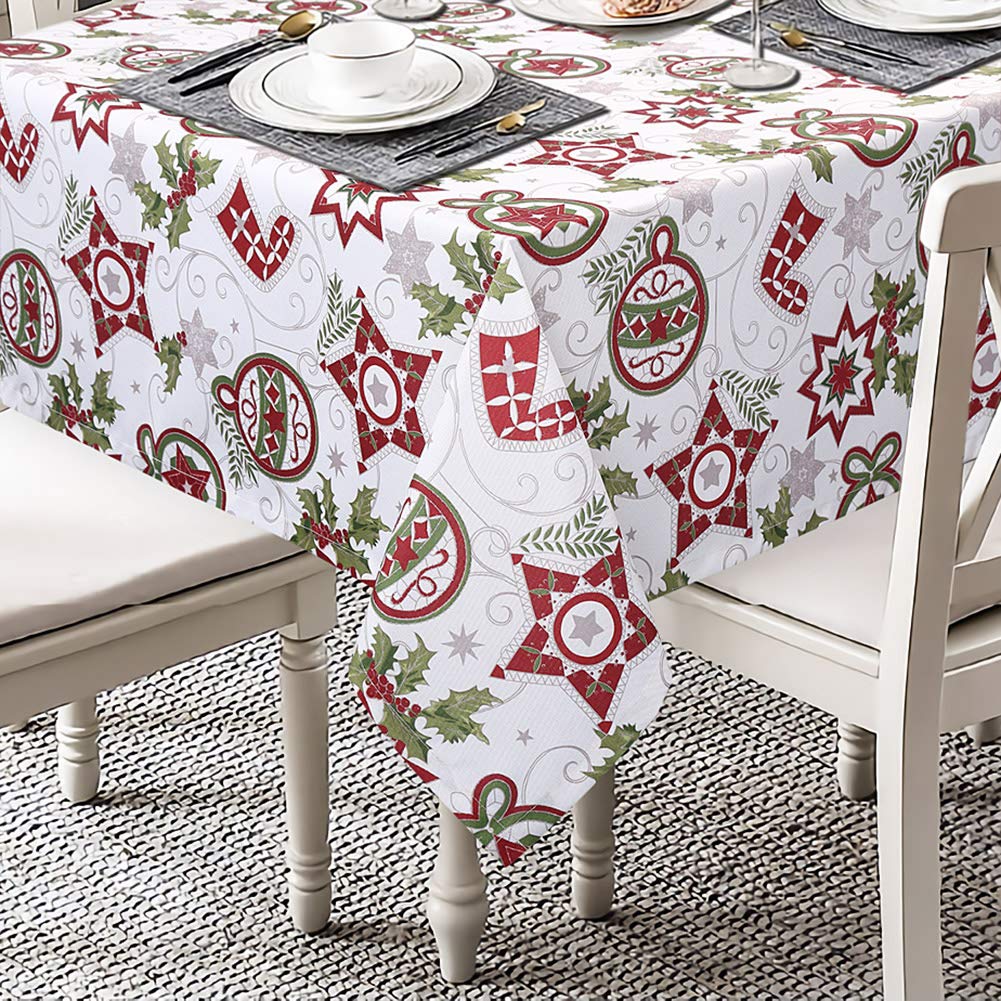 Nappe de Noël Garvee en polyester, 132 x 132 cm, imperméable, résistante à l'huile et facile à nettoyer, motif Noël rouge, idéale pour les fêtes et les repas en salle.