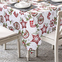 Nappe de Noël Garvee en polyester, 132 x 132 cm, imperméable, résistante à l'huile et facile à nettoyer, motif Noël rouge, idéale pour les fêtes et les repas en salle.