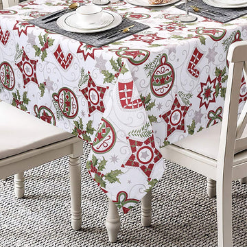 Nappe de Noël Garvee en polyester, 132 x 132 cm, imperméable, résistante à l'huile et facile à nettoyer, motif Noël rouge, idéale pour les fêtes et les repas en salle.