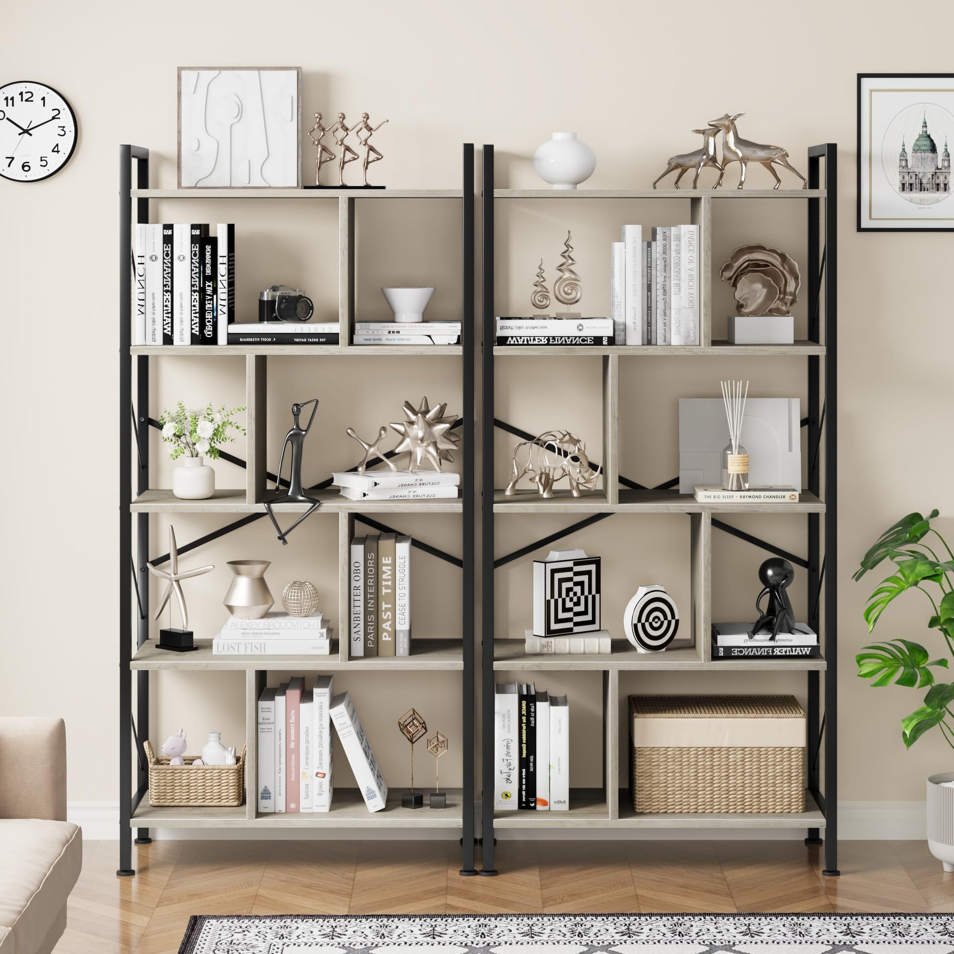 Garvee étagère industrielle haute à 5 niveaux avec rangement pour salon, bureau, chambre, en MDF et métal, robuste et anti-basculement