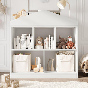 Étagère à jouets Garvee à 5 niveaux avec toit décoratif – Étagère de rangement en bois blanc pour chambres d'enfants, 90 x 90 x 30 cm