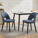 Ensemble de 2 chaises de salle à manger rembourrées Garvee - Tissu moderne, dossier haut, assise profonde - Structure en bois, bleu, style café-cuisine