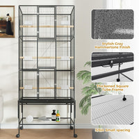 Garvee cage à oiseaux 175 cm avec roulettes et mangeoires, structure métallique sécurisée, pour perroquets et perruches, grise