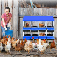 Garvee Pondoir pour Poules 2 Niveaux 8 Compartiments, Acier Galvanisé et PP, Poignées, Toit Imperméable, Ventilation Supérieure, Bleu