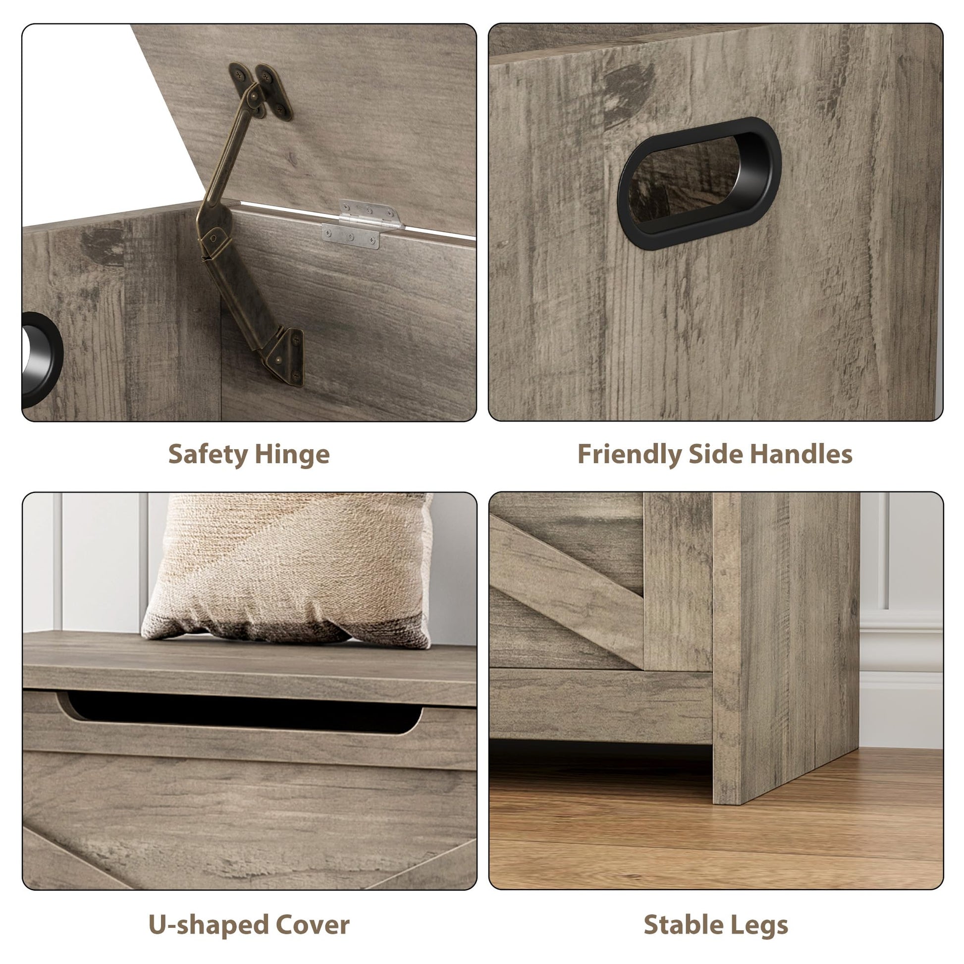 Banc de rangement en bois Garvee 30 pouces avec verrou de sécurité pour salon et chambre, grand, robuste et polyvalent