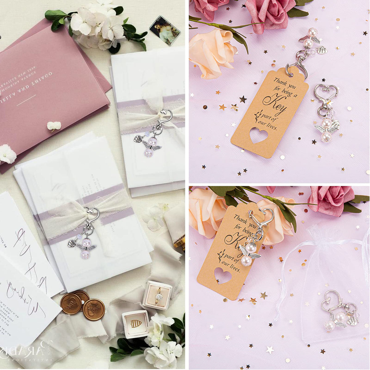 Ensemble de 20 porte-clés anges gardiens Garvee avec perles, faits main, cadeau idéal pour un mariage, un baptême, Noël ou un anniversaire, multicolore