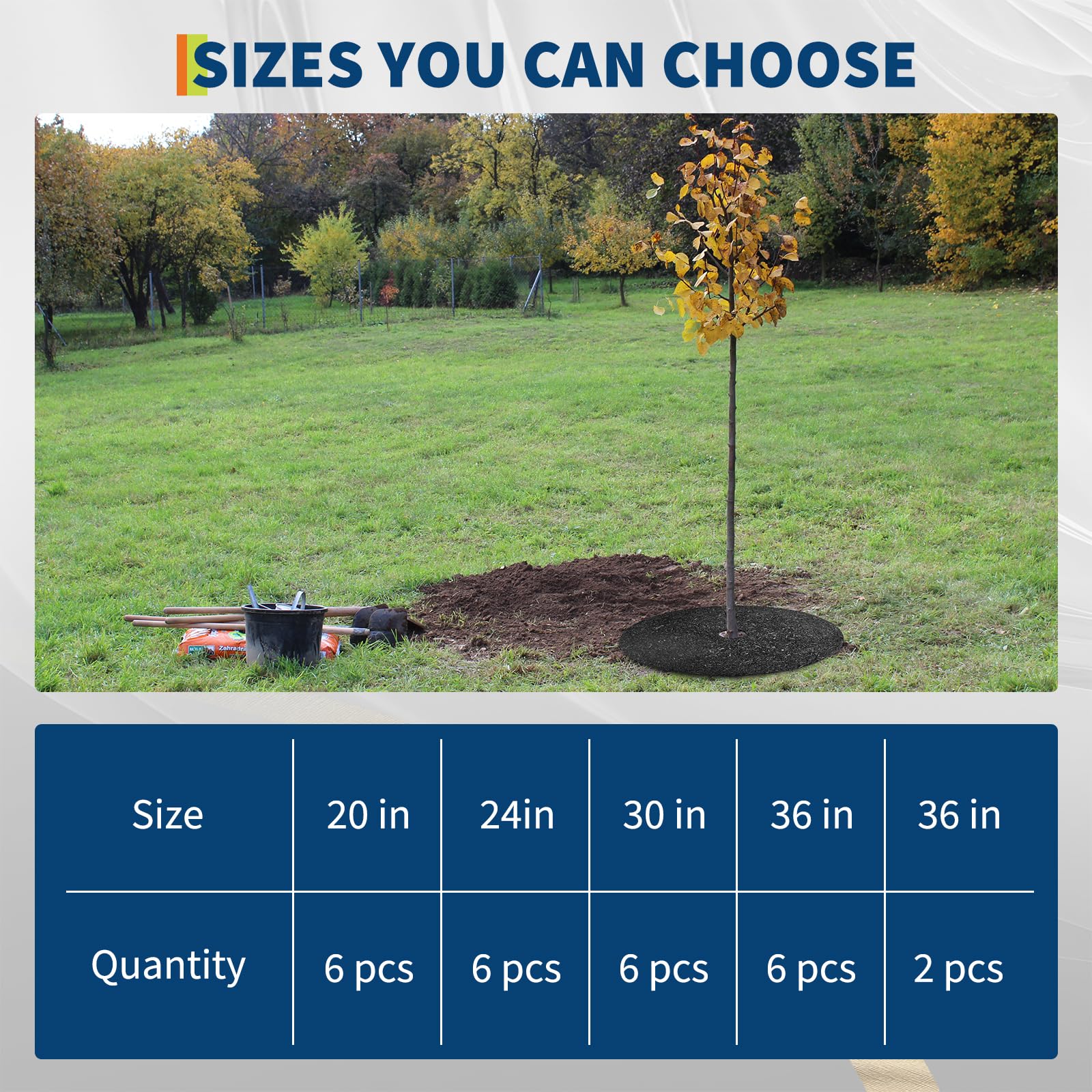 Ensemble de 6 anneaux de paillis pour arbres Garvee, 50 cm (20 pouces), en caoutchouc robuste, réutilisables, ronds, barrière anti-mauvaises herbes, protection des racines, aménagement paysager de jardin