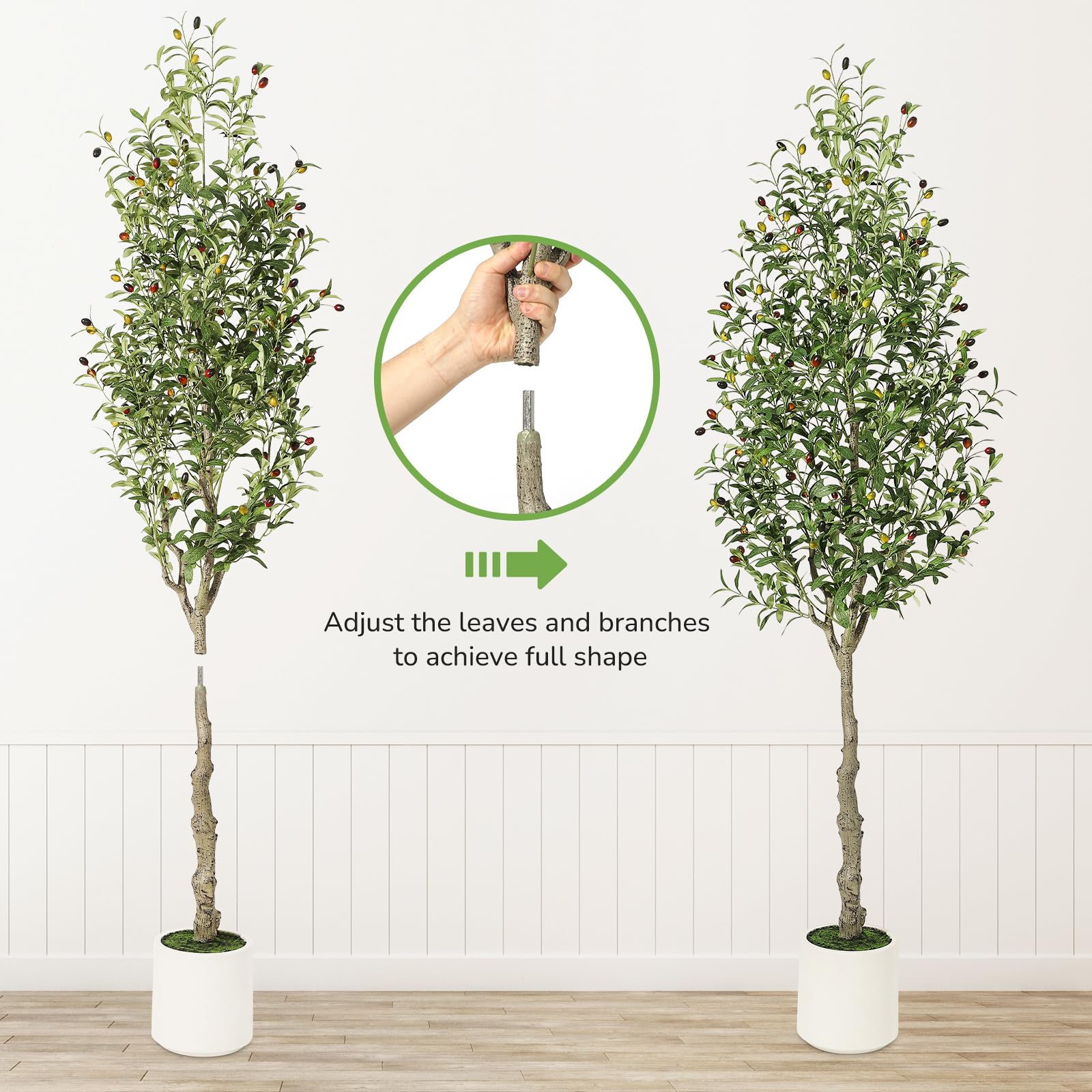 Garvee Olivier Artificiel 213 cm avec Pot Lesté au Ciment, Branches Ajustables, Décoration pour Maison et Bureau, Entretien Facile