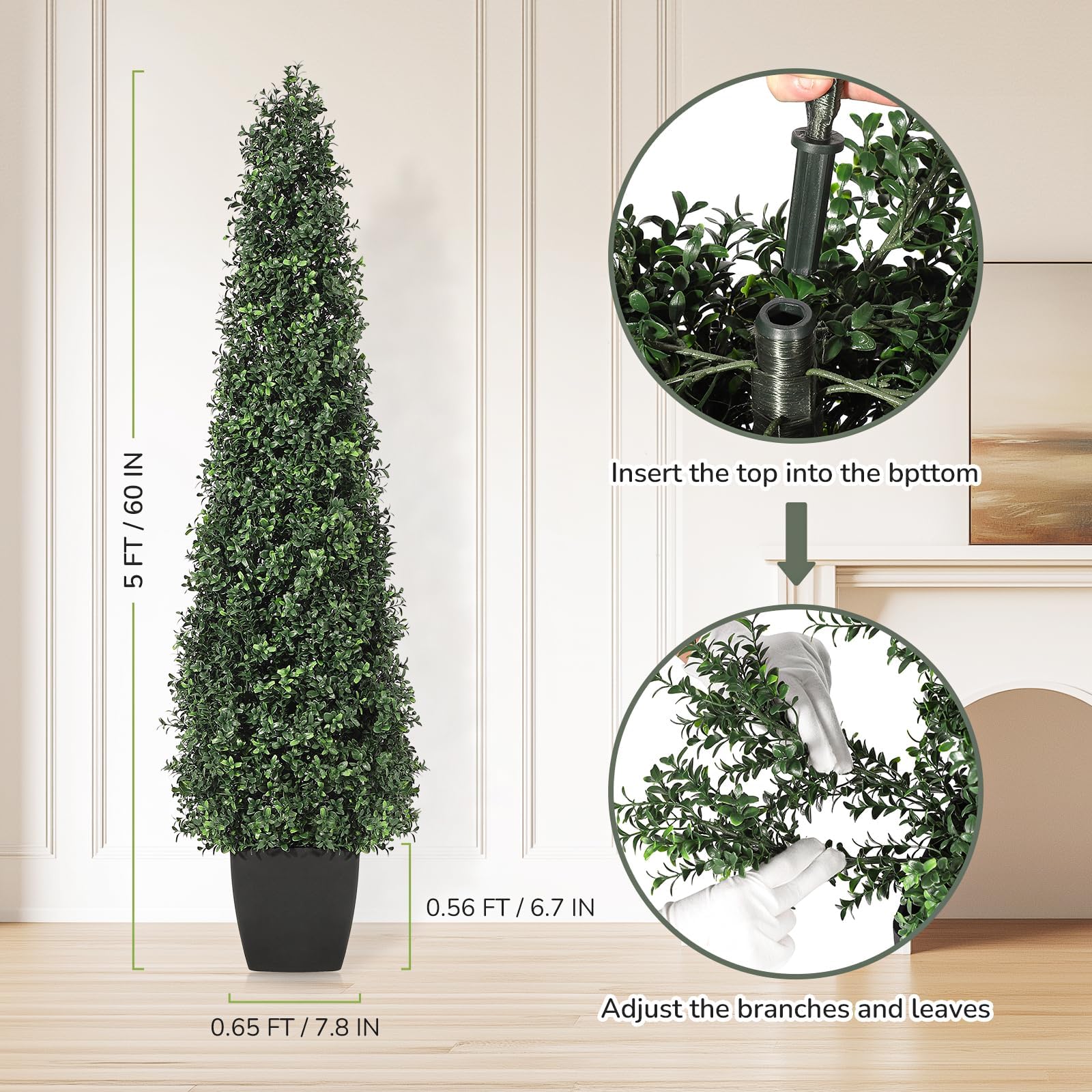 Garvee Lot de 2 arbustes artificiels en forme de tour de 152 cm, topiaires vertes pour décoration extérieure, terrasse et entrée