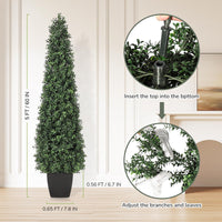 Garvee Lot de 2 arbustes artificiels en forme de tour de 152 cm, topiaires vertes pour décoration extérieure, terrasse et entrée
