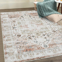 Tapis de salon persan GARVEE 160x230cm marron clair, ultra doux, lavable, ultra fin, motif floral, pour bureau et appartement