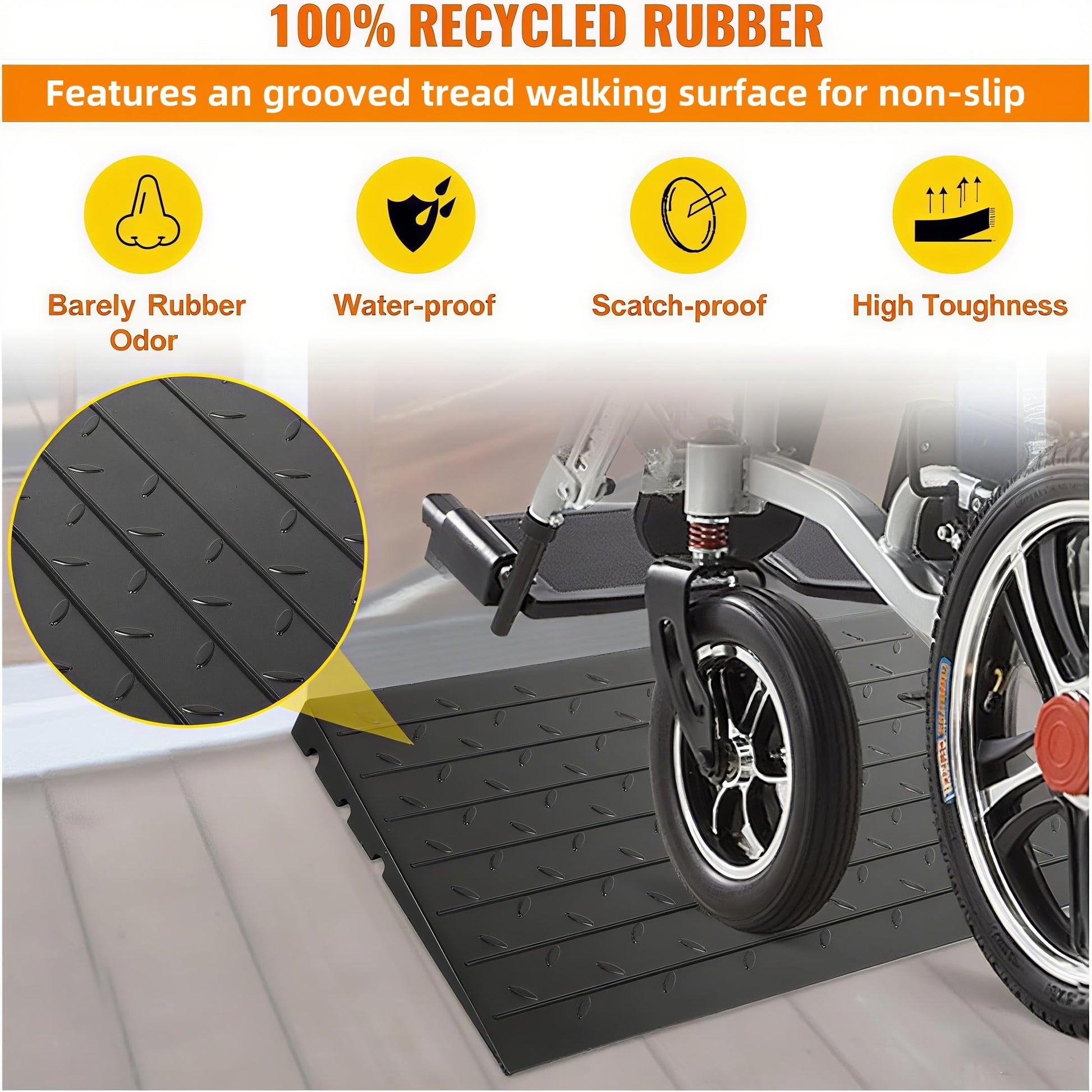 Garvee Rampe de trottoir en caoutchouc robuste 61 × 107 × 10 cm, hauteur 10 cm, pour allées, camions, bus et fauteuils roulants