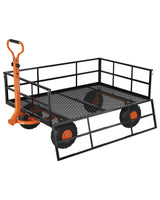 Garvee Chariot de Jardin en Acier, Capacité de Charge de 544 kg, Caisse Grillagée, Poignée 2-en-1, Roues Pneumatiques de 33 cm, pour Jardin et Ferme - Orange