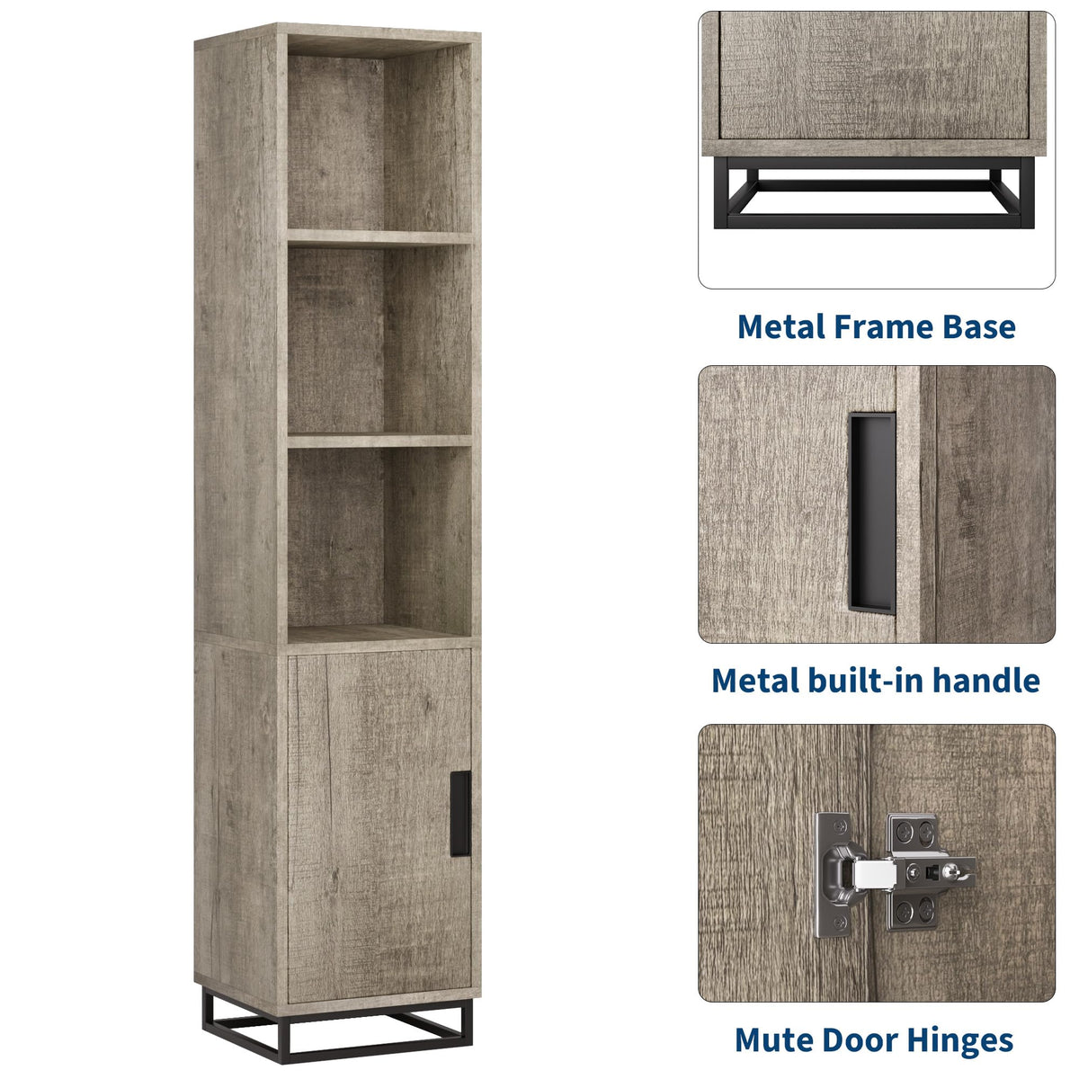 Armoire de salle de bain haute Garvee 70 po étroite avec porte et étagère réglable, en bois noir de style champêtre moderne, idéale pour la cuisine et le salon.