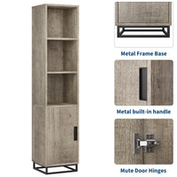 Armoire de salle de bain haute Garvee 70 po étroite avec porte et étagère réglable, en bois noir de style champêtre moderne, idéale pour la cuisine et le salon.