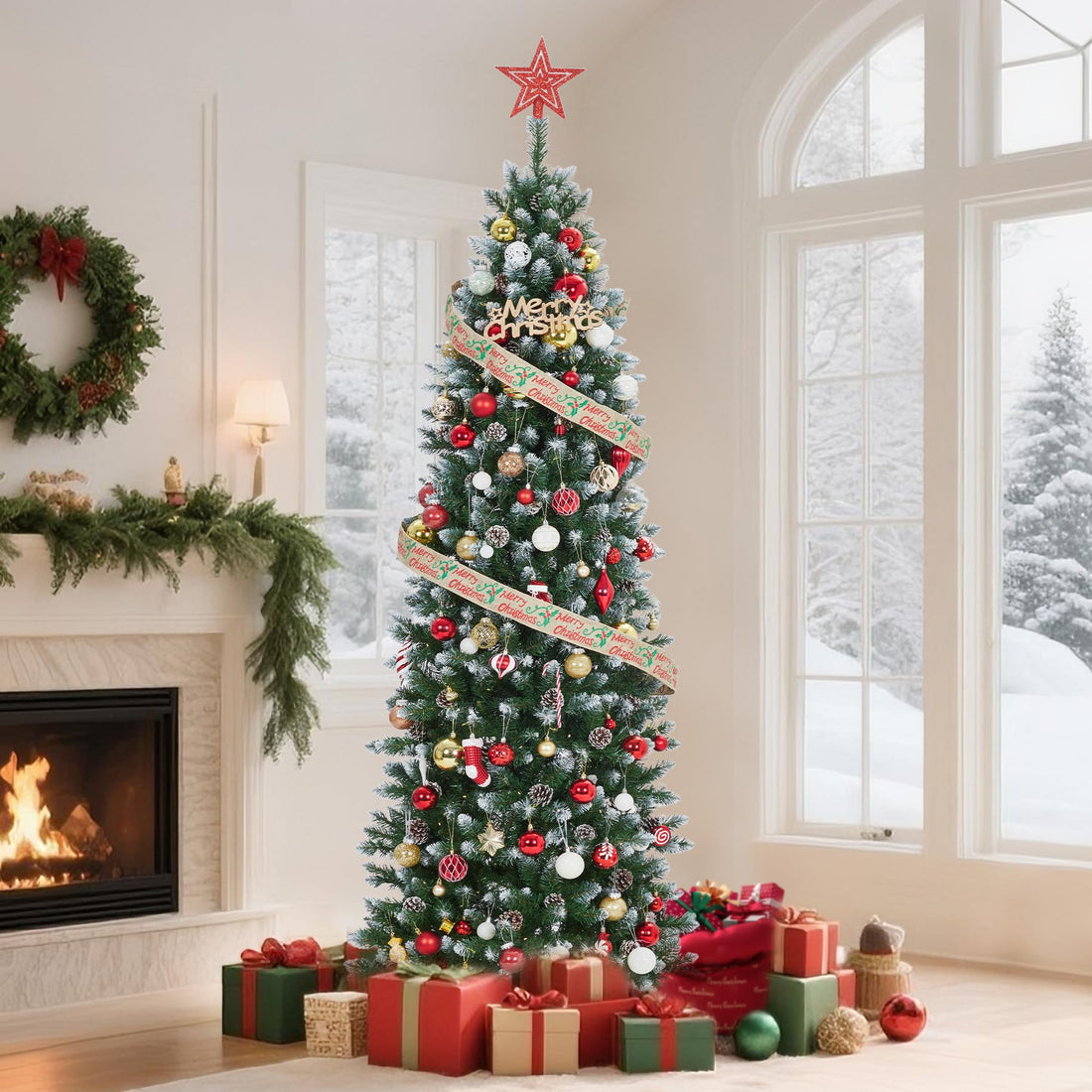 Sapin de Noël artificiel Garvee 182 cm - Avec support en métal et sac de rangement pratique