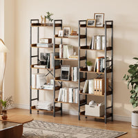 Bibliothèque Garvee Triple à 5 niveaux avec 14 étagères ouvertes, structure en acier et panneaux de particules, pour salon et bureau, 109 x 25 x 160 cm, noire