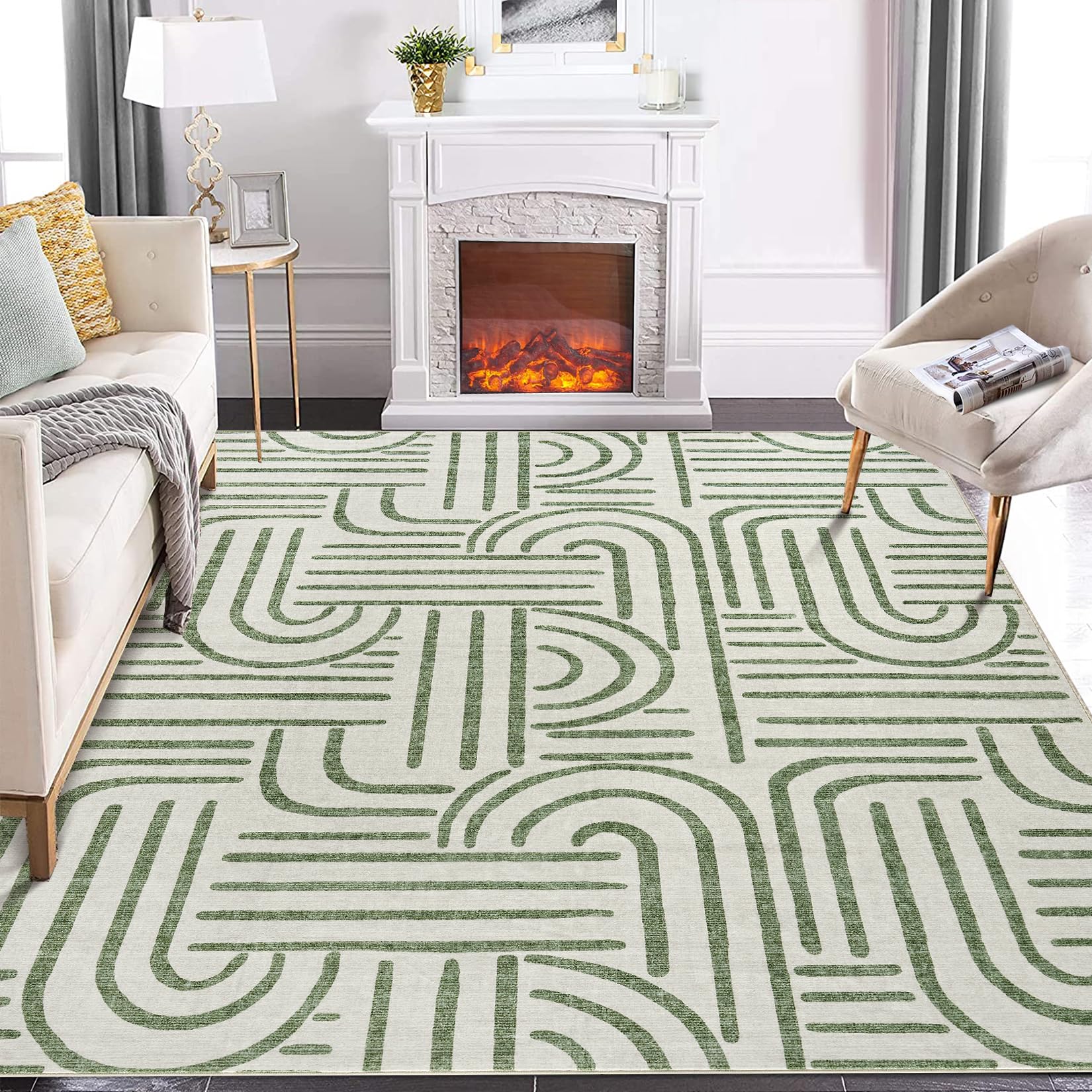 Tapis de salon Garvee 200x290 cm, lavable, antidérapant, à poils courts, gris, pour salon, chambre ou salle à manger
