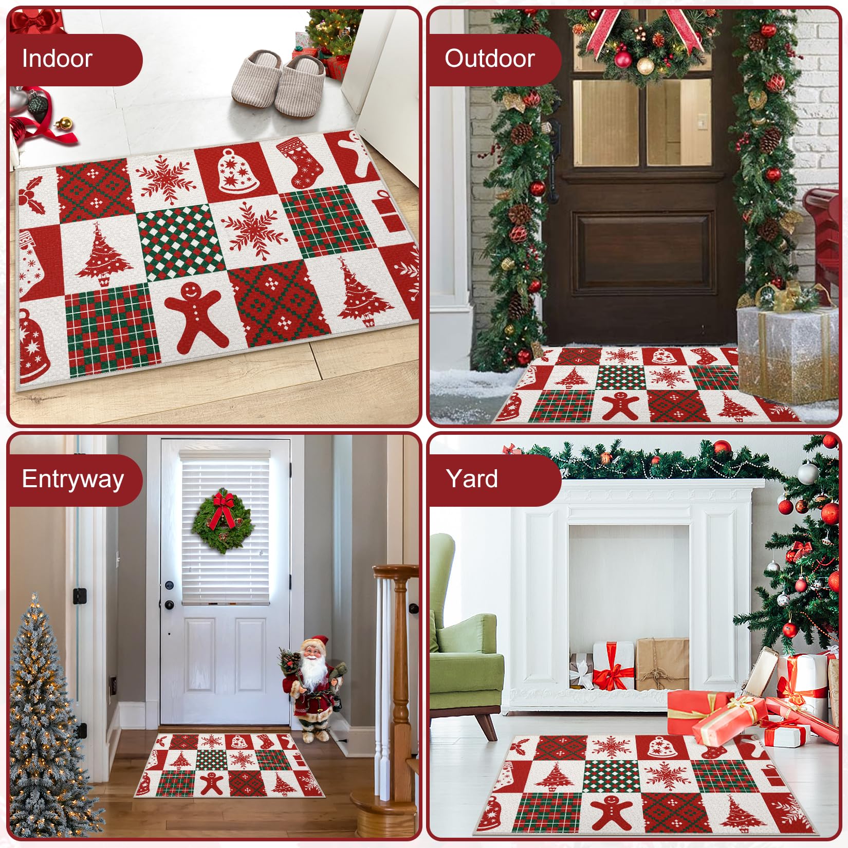 Tapis de Noël Garvee anti-salissures d'extérieur antidérapant, lavable et absorbant, 40 x 80 cm, blanc