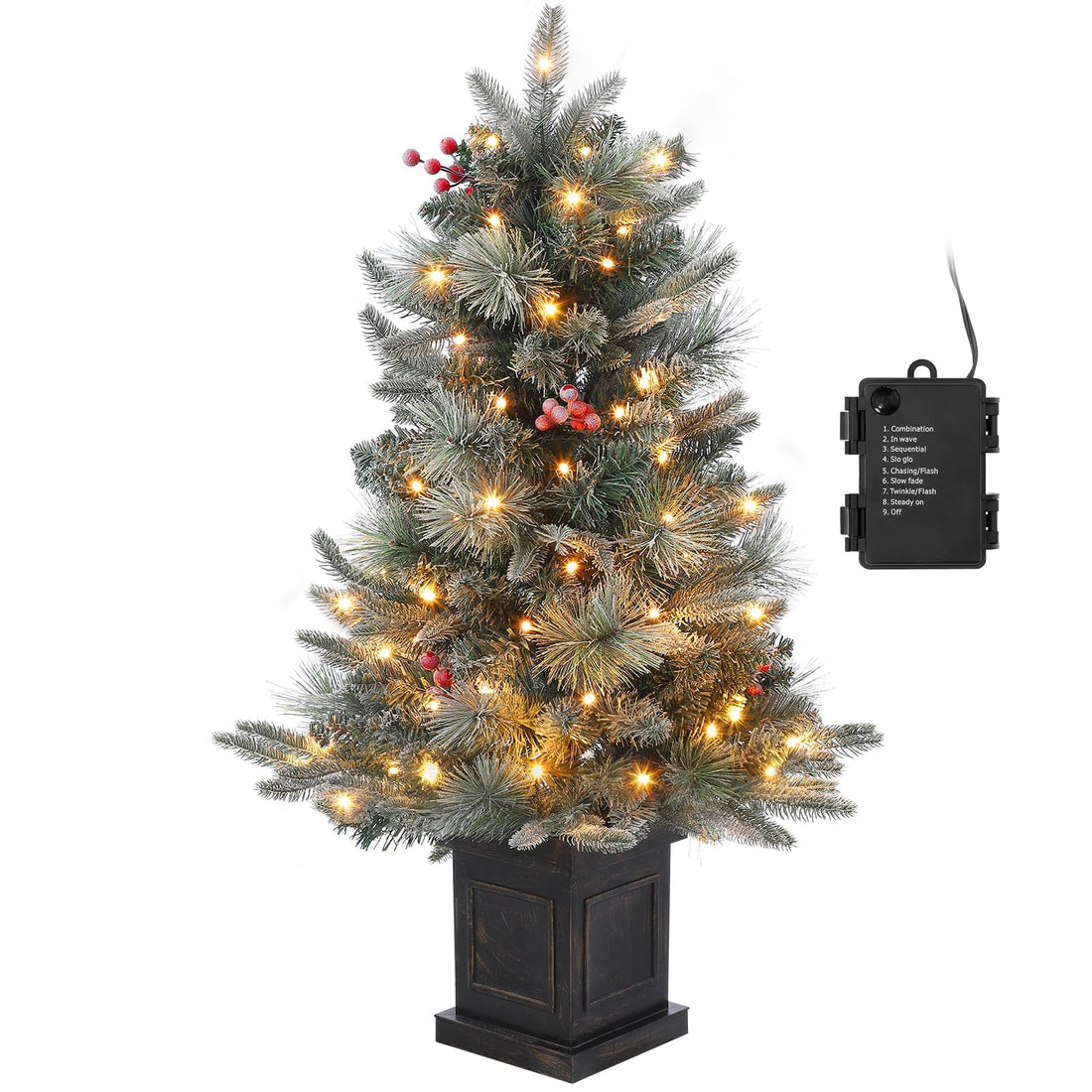 Sapin de Noël Garvee 90 cm avec double éclairage LED et pied en panier - Décoration de table en PVC pour une ambiance festive