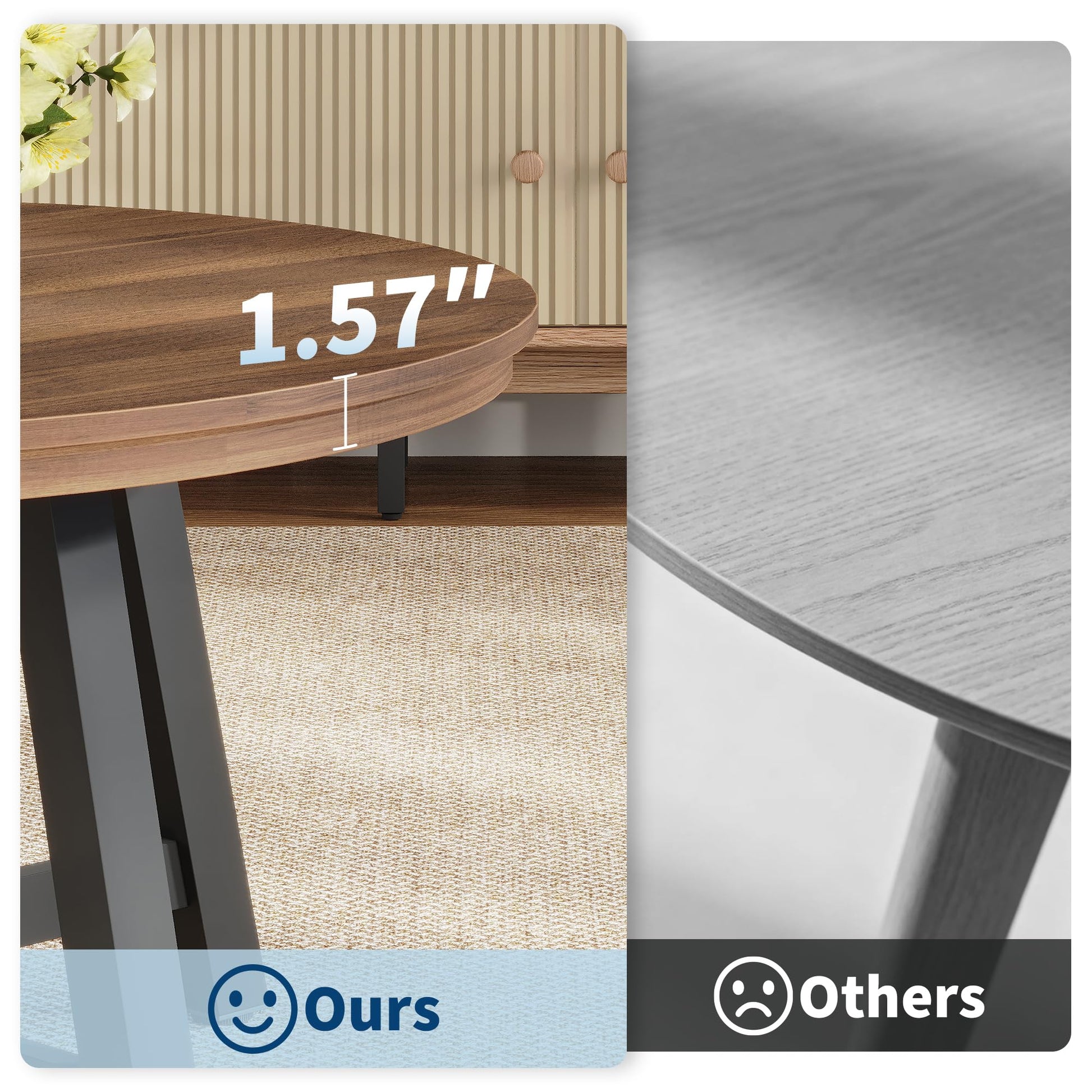 Table basse rectangulaire moderne Garvee 102x52cm en bois robuste marron/noir pour salon et balcon