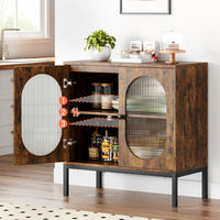 Garvee buffet avec façade en verre et étagère réglable, 80 cm, pour salon et cuisine, brun rustique