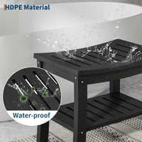Banc de douche Garvee en PEHD avec étagère pour salle de bain et baignoire, noir, aspect bois, imperméable, résistant aux rayures