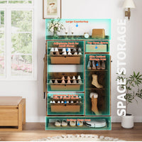 Garvee Meuble à chaussures en rotin avec 3 tiroirs abattants et 4 niveaux de rangement pour entrée et couloir, en MDF et métal, étagères réglables, robuste, grand format, couleur naturelle