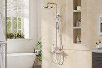 Garvee Colonne de douche réglable 98–130 cm en acier inoxydable 201, pommeau 25 cm, douchette 3 jets, tablette 27 cm, installation facile, chrome et blanc