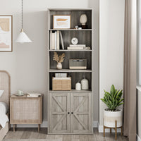 Garvee bibliothèque avec portes, style industriel, 6 étagères, design campagnard, bois, profondeur 30 cm, blanche, pour salon, bureau, chambre