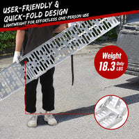 Rampe de chargement Garvee pour moto, 340 kg (750 lb), pliable en aluminium, antidérapante, avec sangles de sécurité, pour pick-up, remorque, quad, moto, jardinage, 226 x 28 cm (89 x 11 pouces), argent