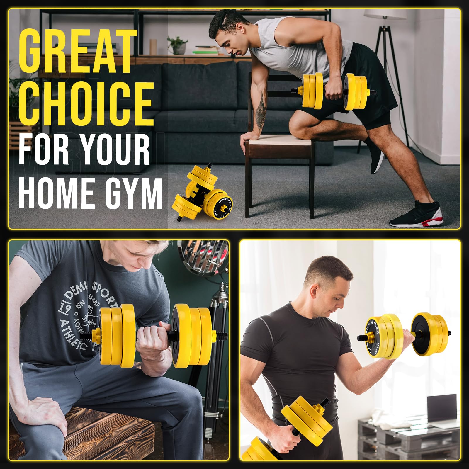 Haltères réglables Garvee 20 kg (44 lbs) avec revêtement PE, double verrouillage, pour la maison et la salle de sport, prise en main confortable, noires