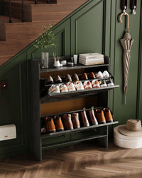 Rangement à chaussures Garvee avec 2 tiroirs pliables, marron rustique, pour couloir et entrée, gain de place, durable, pieds en métal