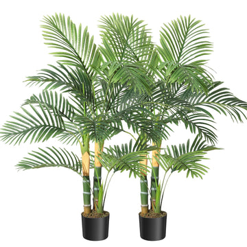 Palmier artificiel doré Garvee 120 cm, plante tropicale réaliste, feuilles ajustables, matériaux PVC et PE, base stable, décoration intérieure et extérieure