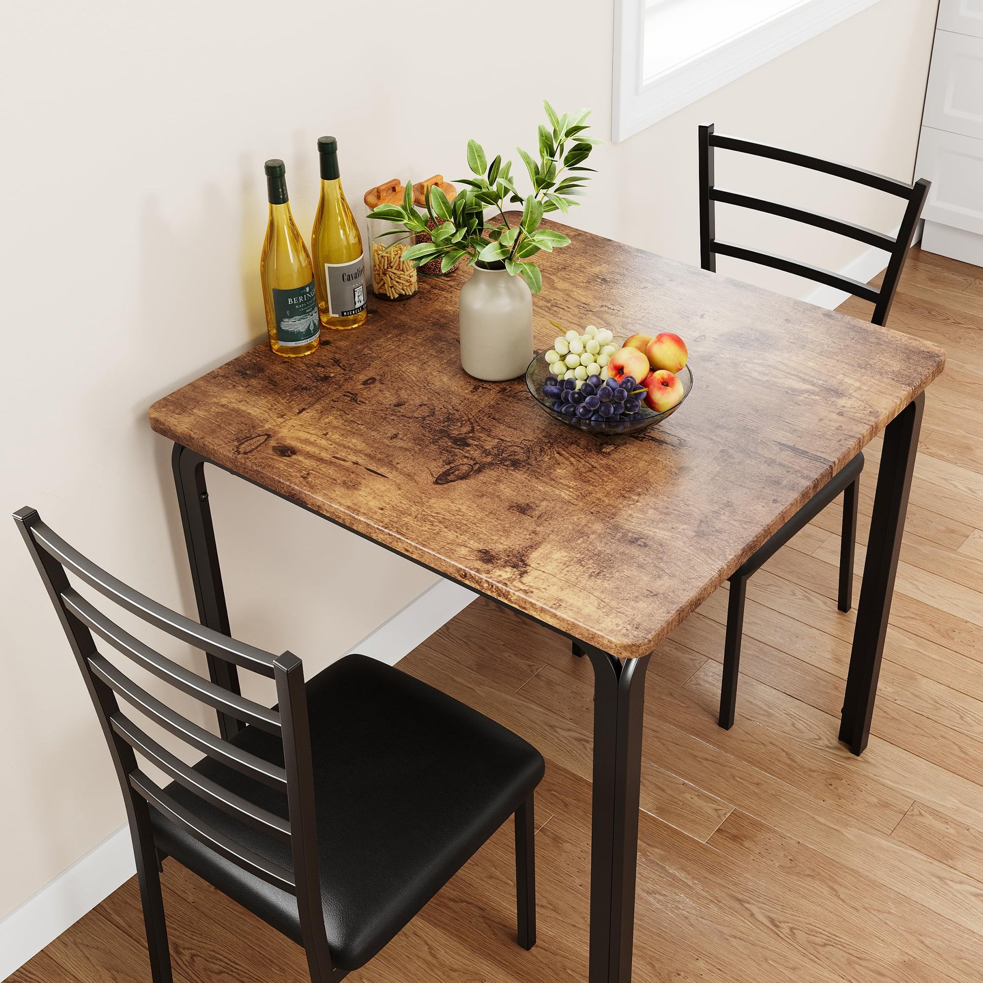 Ensemble de salle à manger Garvee 3 pièces pour 2 personnes avec chaises rembourrées, MDF et métal, gain de place pour la cuisine et le bureau, design moderne et robuste, noir