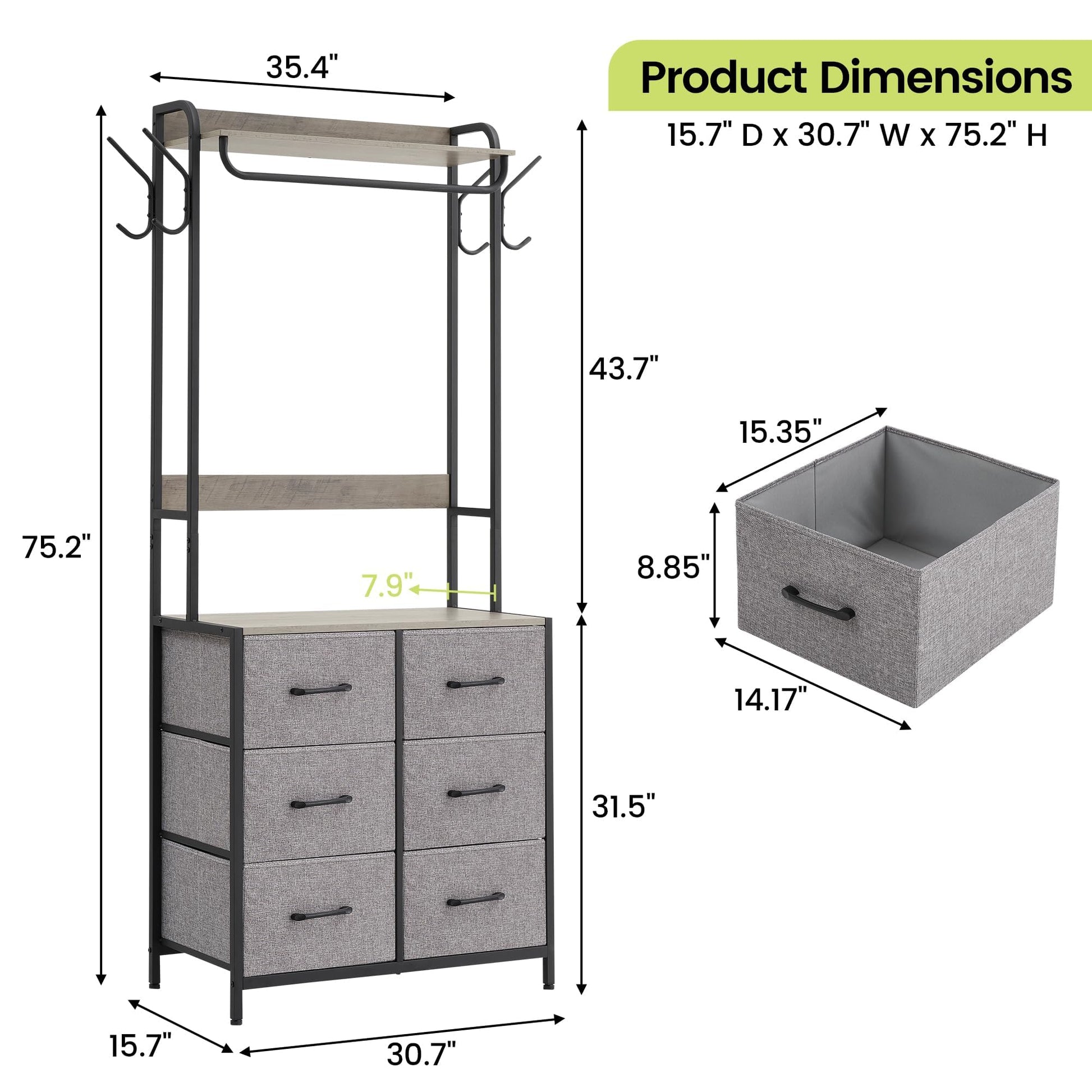 Portant à vêtements Garvee avec 4 tiroirs en tissu, structure en métal et plateau en bois, idéal pour la chambre et l'entrée. Gain de place, sûr et compact.