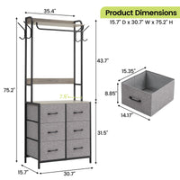 Portant à vêtements Garvee avec 4 tiroirs en tissu, structure en métal et plateau en bois, idéal pour la chambre et l'entrée. Gain de place, sûr et compact.