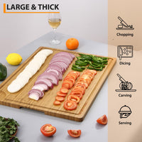 Planche à découper extra large Garvee en bambou (61 x 46 cm) avec rigole à jus et poignées, idéale pour la cuisine et la viande. Bois robuste, double face, 2 cm d'épaisseur.