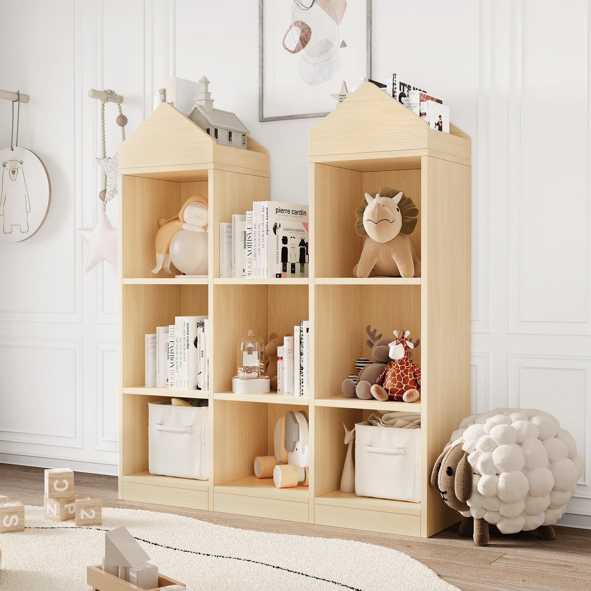 Étagère enfant Garvee 8 compartiments, forme château, grand espace de rangement, protection anti-basculement, bois, 3 niveaux, chambre d'enfant et salle de jeux, blanche