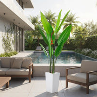 Plante artificielle Oiseau de Paradis Garvee de 1,75 m avec pot blanc pour salon et bureau, bananier tropical réaliste, durable et facile d'entretien.