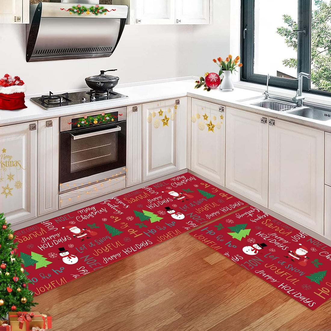 Ensemble de 2 tapis de cuisine Garvee, antidérapants, pour la cuisine, le couloir et la salle à manger, 40 x 60 cm + 40 x 120 cm, multicolores.